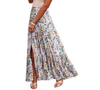 Women's Skirts Floral Print Midi Maxi Skirts 2025 Summer Casual A-Line Elastic High Waist Pleated Tiered Flowy Long Skirt Spring Summer Boho Dresses Beach Vacation Sundress