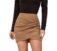 Womens Skirts Ladies High Waist Bodycon Skirt Split-Mini A Line Short Skirt Faux Suede Skirts Skinny for Women UK Y2K Party Club Going Out Dresses for Women UK Daily Wear Ladies Casual Dresses Coffee