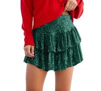 Women's Skirts Mini Skirt Sequined Pile Pleated Mini Skirt Solid Color Sparkle for New Year’s Eve Party or Cocktail Hour Green