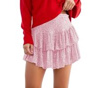 Women's Skirts Mini Skirt Sequined Pile Pleated Mini Skirt Solid Color Sparkle for New Year’s Eve Party or Cocktail Hour