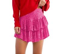 Women's Skirts Mini Skirt Sequined Pile Pleated Mini Skirt Solid Color Sparkle for New Year’s Eve Party or Cocktail Hour