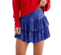 Women's Skirts Mini Skirt Sequined Pile Pleated Mini Skirt Solid Color Sparkle for New Year’s Eve Party or Cocktail Hour Blue