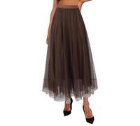 Womens Skirts Tulle Pleated Fairy Dress Mesh Summer Long Flowy A-Line Casual Maxi Tutu Skirt Midi Length High Waist