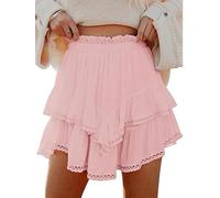 Womens Skorts Summer Flowy Shorts High Waist Tennis Golf Comfy Shorts Boho Casual Crochet Ruffle Tiered Flowy Mini Skirt (A-Pink, L)