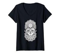 Womens Skull Geometry Mandala Sacred V-Neck T-Shirt