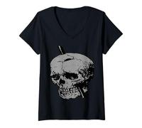 Womens Skull Illustration with Tamping Iron Vector Grey V-Neck T-Shirt