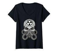 Women's Skull in Gas Mask Radioactive Nuclear Halloween Alien V-Neck T-Shirt