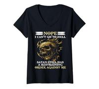 Women's Skull No, I Can't go to Hell, Satan Still has a Bondage V-Neck T-Shirt