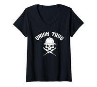 Women's Skull Skilled Labor Day Linemans Electrician Pro Union Thug V-Neck T-Shirt