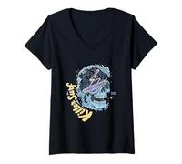 Women's Skull Surf Killer Surf Skeleton Surfing V-Neck T-Shirt