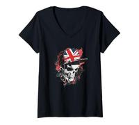 Womens Skull United Kingdom Cap for Man and Woman V-Neck T-Shirt