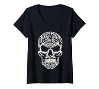 Womens Skull V-Neck T-Shirt