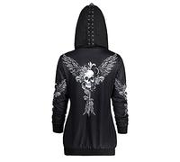 Women's Skull Zip up Hoodies Halloween Punk Zipper Top Gothic Streetwear Jacket