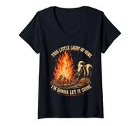 Women's Skunk Campfire Roasting This Little Light of Mine Meme V-Neck T-Shirt