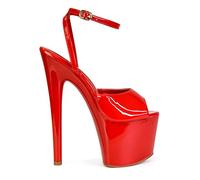 Womens Sky High Platform Heels Ladies Stiletto Strappy Ankle Strap Peep Toe Shoes Size 3-8 Red Patent
