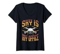 Women's Sky is My Office Aviation Aircraft Drones Plane Drone Pilot V-Neck T-Shirt