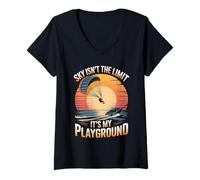 Womens Sky Isn't The Limit Parasailer Paragliding Parasailing V-Neck T-Shirt
