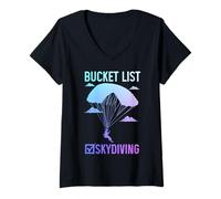 Womens Skydiving Bucket List Sky Diving Diver Skydiver V-Neck T-Shirt