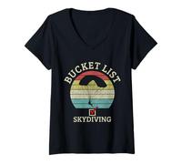 Womens Skydiving Bucket List Vintage Sky Diving Diver Skydiver V-Neck T-Shirt