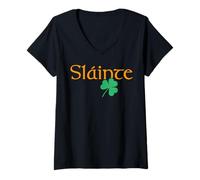 Women's Slainte Shamrock Irish Lucky Green Ireland St Patricks Day V-Neck T-Shirt