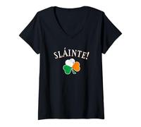 Women's Slainte Toast Ireland Flag Shamrock St. Patricks Day V-Neck T-Shirt