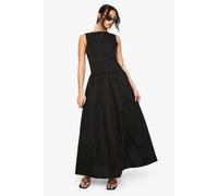 Womens Slash Neck Button Detail Maxi Dress - Black - 8, Black