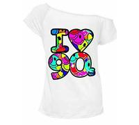 Womens 1990s Music Festival Tee I Love The 90s T Shirt Cap Sleeve Top Ladies Fancy Dress Music Party Basic Shirt (Smile Faces White UK 24-26)