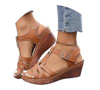 Women's Slave Sandals with Wedge - Women's Wedge Sandals with Adjustable Strap Strappy Open Platform Sandals with Ankle Closure Mary Janeleggeri and Comfortable Elegant Summer Shoes, brown, 7 UK