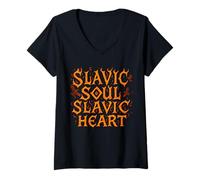 Womens Slavic Soul Heart Fire Pagan Spirit Folk Pride V-Neck T-Shirt