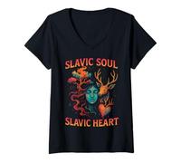 Womens Slavic Soul Heart Pagan Forest Spirit Myth Nature V-Neck T-Shirt