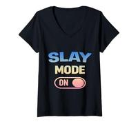 Women's Slay Mode On Funny Baddie Girls Trips V-Neck T-Shirt