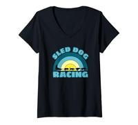 Women's Sled Dog Racing mushing Huskies Sledge Musher Alaska V-Neck T-Shirt