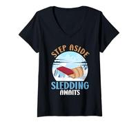 Womens Sledding Step Aside Sledding Awaits Funny Sled Trainer V-Neck T-Shirt