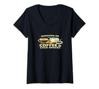 Women's Sleep Deprived Parent Design Surviving on Coffee Cold Snacks V-Neck T-Shirt