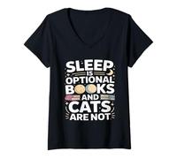 Women's Sleep is Optional Books and Cats are Not Reading V-Neck T-Shirt