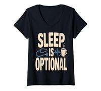 Women's Sleep is Optional Nurse Doctor Night Shift Coffee V-Neck T-Shirt