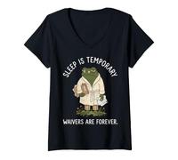 Women's Sleep is Temporary Waivers are Forever Tired Frog. V-Neck T-Shirt