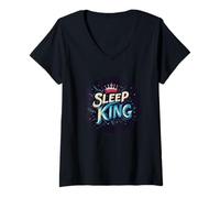 Womens Sleep King with Crown Costume for Kingdom Lovers V-Neck T-Shirt