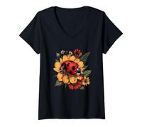 Women's Sleep Ladybug Floral Cute Ladybug Sleeping Sleepy Ladybug V-Neck T-Shirt