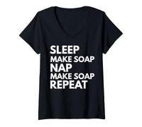 Women's Sleep Nap Make Soap Repeat Lover Soap Making Soap Maker V-Neck T-Shirt