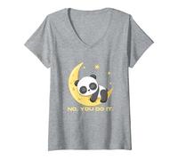 Women's Sleep Panda No You Do It Good Night Cute Sleeping Animal V-Neck T-Shirt, Heather Grey, XX-Large