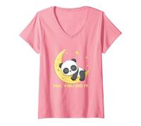 Women's Sleep Panda No You Do It Good Night Cute Sleeping Animal V-Neck T-Shirt, Pink, XX-Large