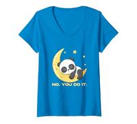 Women's Sleep Panda No You Do It Good Night Cute Sleeping Animal V-Neck T-Shirt, Sapphire Blue, XX-Large