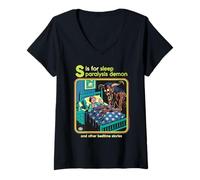 Womens Sleep Paralysis Demon Sarcastic Retro Funny Adult Humor V-Neck T-Shirt