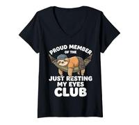 Women's Sleep Sarcastic Tired Napping Grandpa Sloth Resting My Eyes V-Neck T-Shirt
