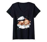 Womens Sleeping Bear Cute Bear Sleeping Sleepy Bear Cloud Napping V-Neck T-Shirt