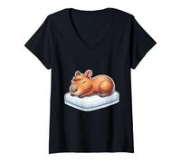 Women's Sleeping Capybara Cozy Women Men Lazy and Cute Capybara V-Neck T-Shirt