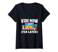 Women's Sleeping Cat Programmer AI Developer Vibe Coding Cat V-Neck T-Shirt
