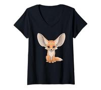 Womens Sleeping Fox Surrounded by Flowers V-Neck T-Shirt
