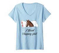 Women's Sleeping Horse Lover Pyjamas Official Napping V-Neck T-Shirt, Baby Blue, X-Large